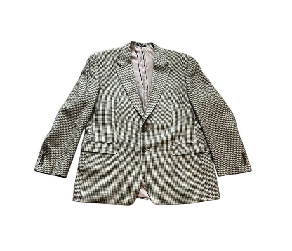 Chaps Men's Brown Houndstooth Check 100% Silk Sport Coat Blazer Jacket Size 44R
